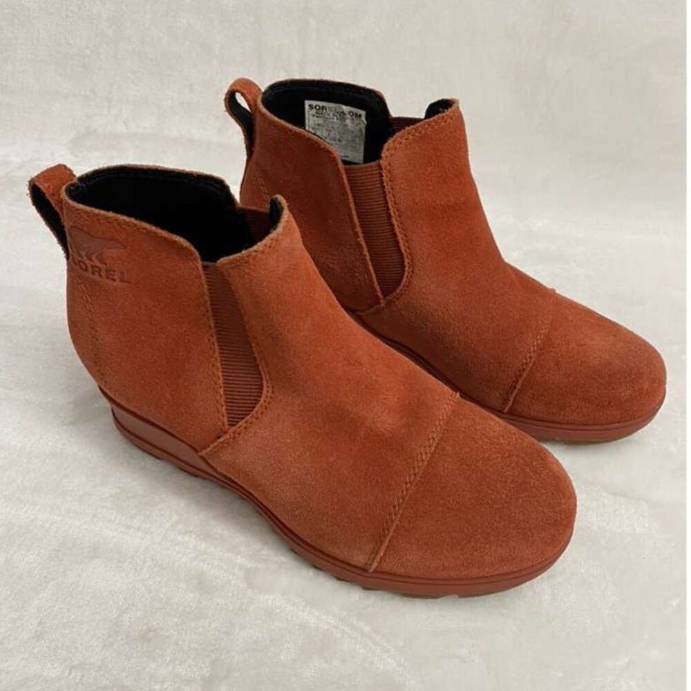 SOREL Evie Pull On Bootie Waterproof Suede Leather Wedge Ankle Booties Sz 6 - Picture 2 of 11
